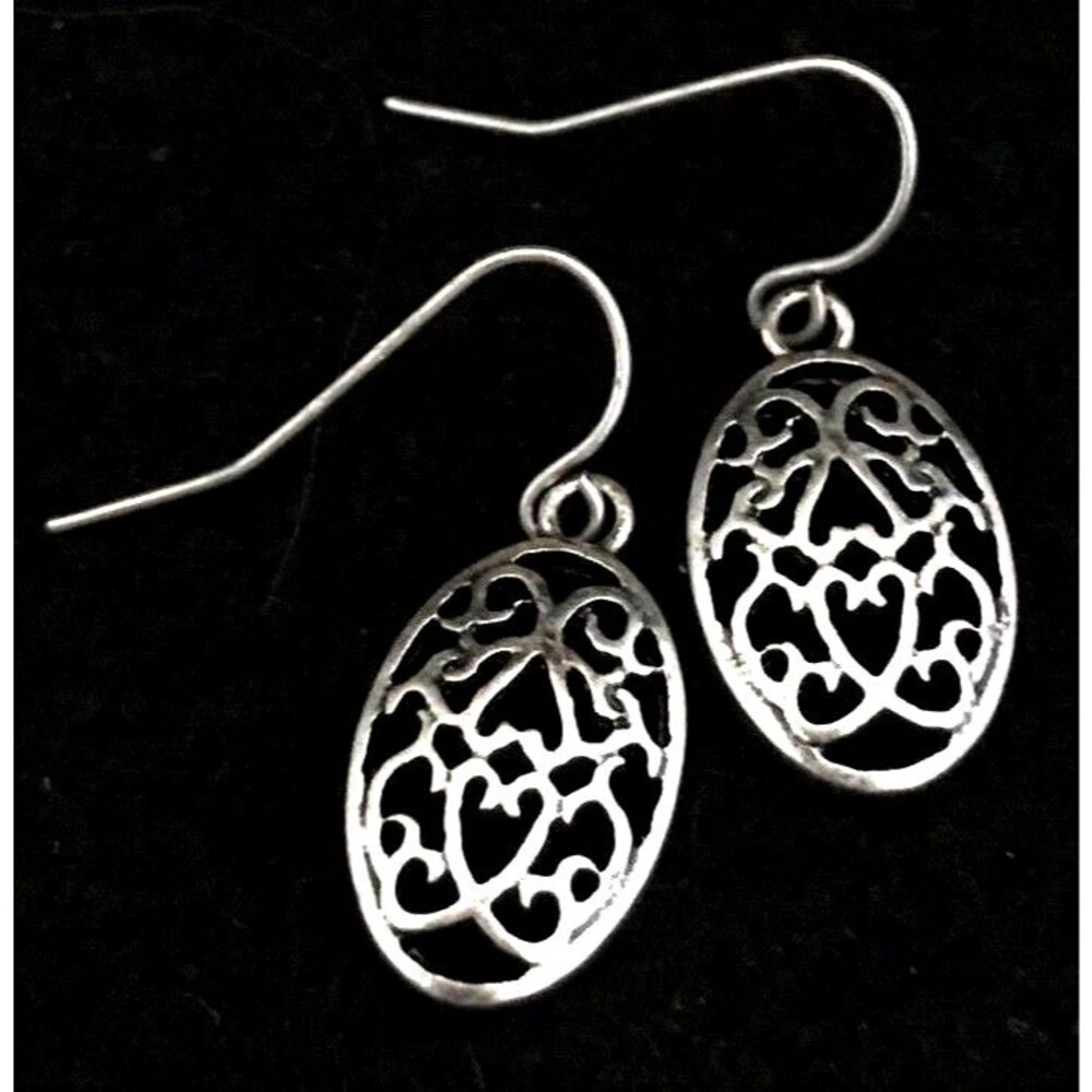 New Silver Tone Earrings Filagree Drop Dangle - 11E